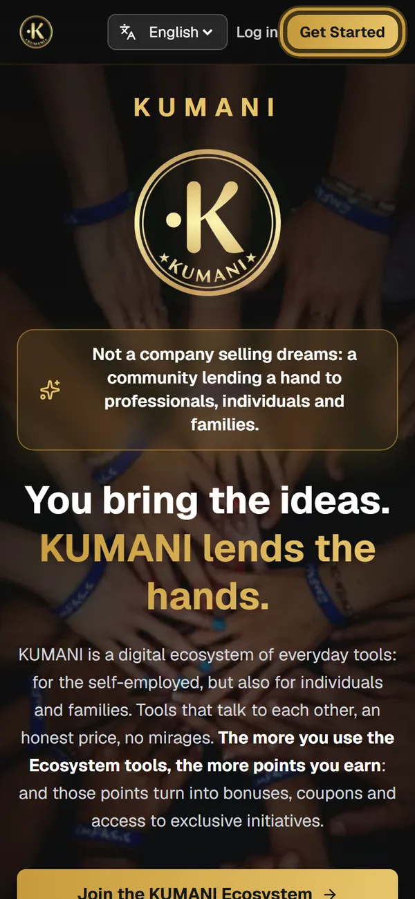 Screenshot: Open KUMANI and tap “Get Started”