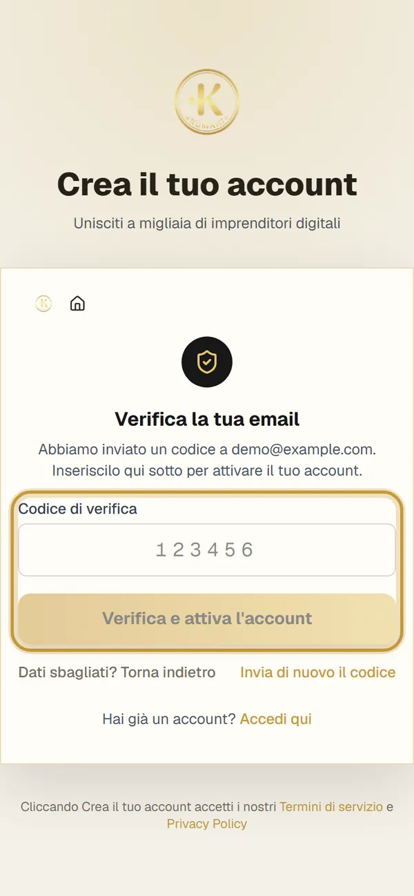 Schermata: Verifica la tua email